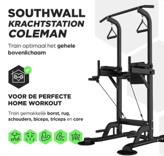 SOUTHWALL Krachtstation 2-in-1 Power Tower en Dip Station Zwart