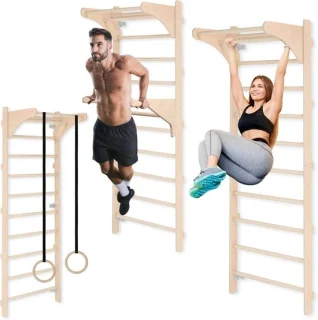 Sport Klimrek Krachtstation - Houten Ringen 70x43x8.5 cm