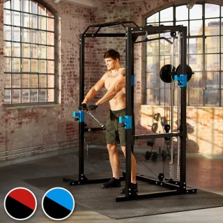 tectake Krachtstation Treklat Dipstation Lat Pull-Down 25mm zwart/blauw