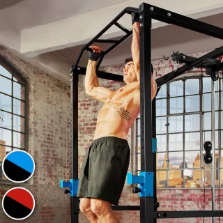 tectake Krachtstation Treklat Dipstation Lat Pull-Down 25mm zwart/blauw