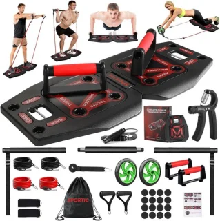 Thuis fitness set - krachttraining accessoires - zwart rood