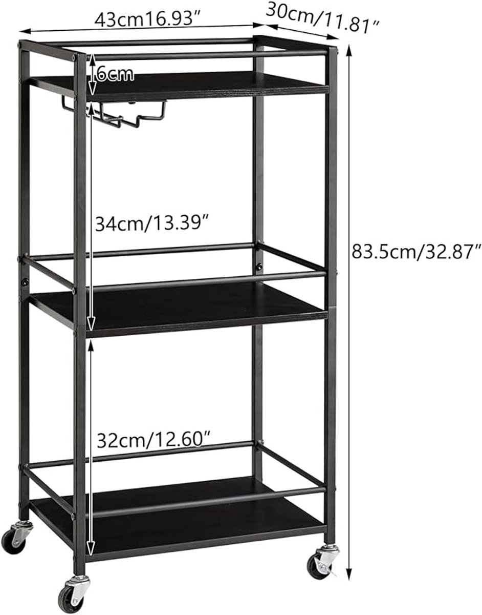 Wat vinden we goed aan de TMJ519B Home Bar Servierwagen 3-Etagen Schwarz
