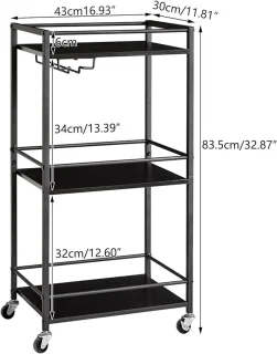 TMJ519B Home Bar Servierwagen 3-Etagen Schwarz