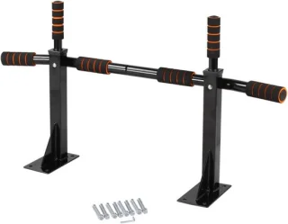 Wandgemonteerde optrekstang met dip station rack, zwart