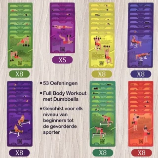 WEBU 51 Bodyweight Kaarten + 55 Dumbbell Workout Kaarten + 51 Yoga Kaarten Set