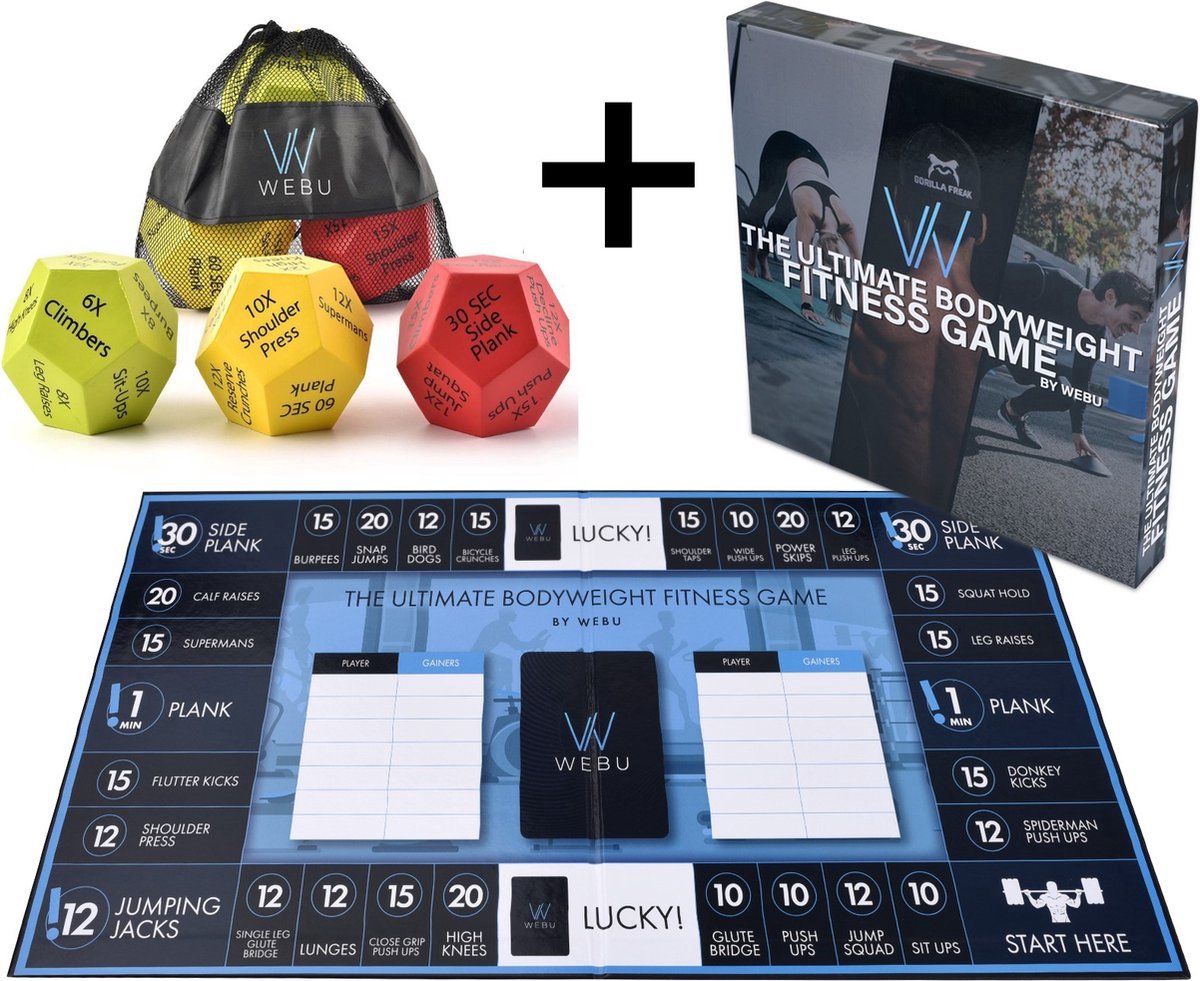 De WEBU The Ultimate Fitness Game + Workout Dobbelstenen Set in één oogopslag