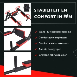 Zoluko Dip & Pull-Up Bar Wandmontage 2-in-1 Zwart/Rood