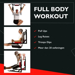 Zoluko Dip & Pull-Up Bar Wandmontage 2-in-1 Zwart/Rood