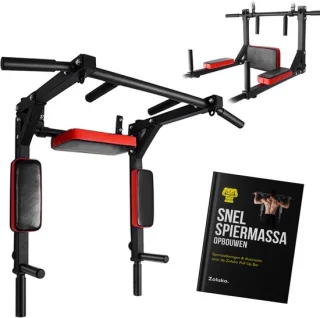 Zoluko Dip & Pull-Up Bar Wandmontage 2-in-1 Zwart/Rood