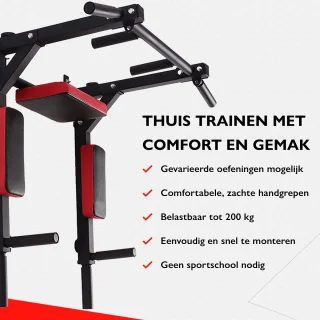 Zoluko Dip & Pull Up Bar Wandmontage 200kg Zwart/Rood