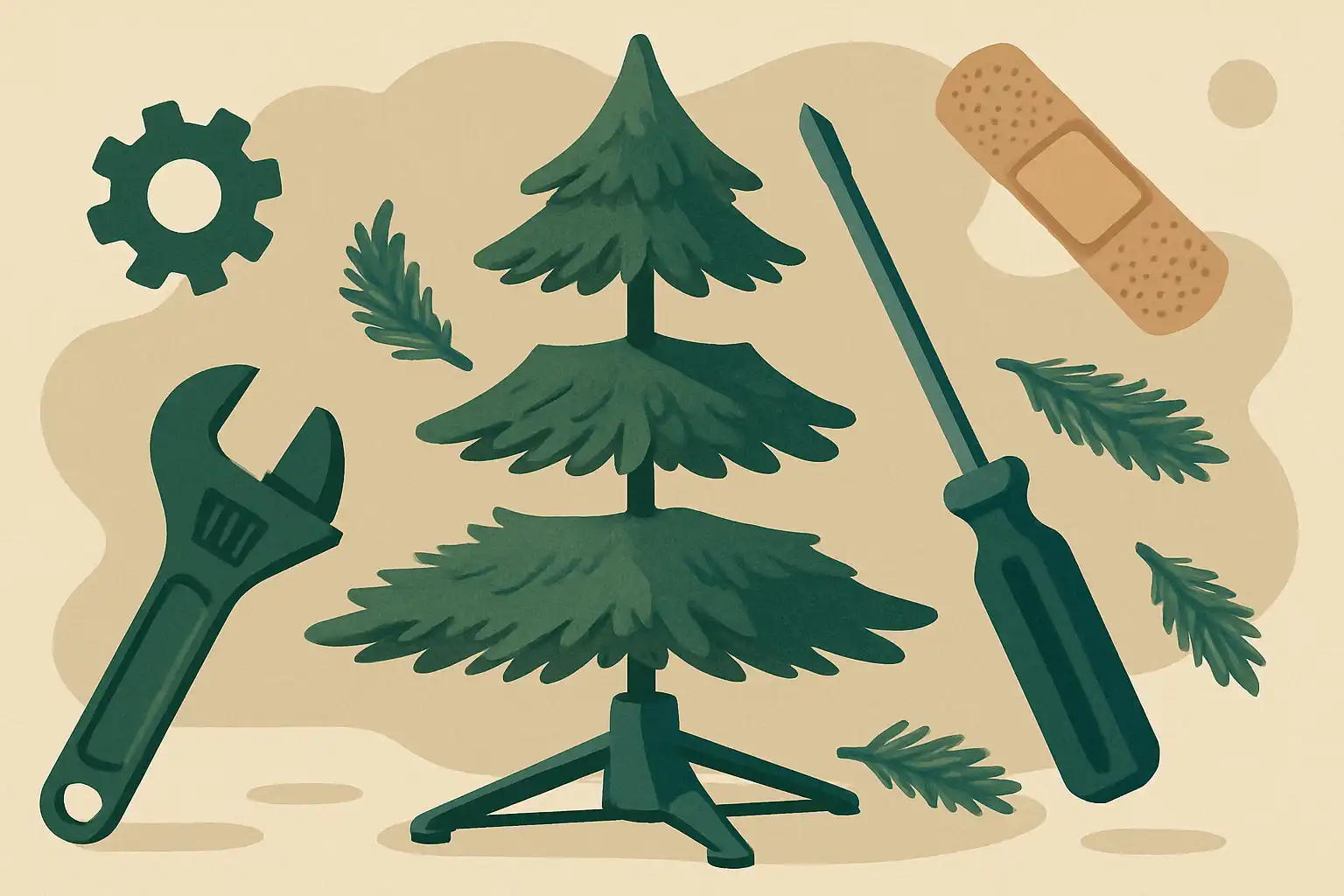 Kunstkerstboom reparatiegids: simpele fixes voor losse takken, beschadigde naalden en een scheve standaard