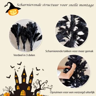 COSTWAY Kunstkerstboom, 180 cm/225 cm, zwart, dennenboom met metalen standaard, kerstboom, pvc-punten, ideaal voor thuis, kantoor, winkels en hotels (180 cm)