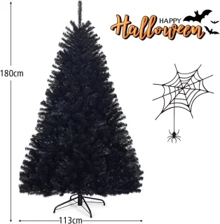 COSTWAY Kunstkerstboom, 180 cm/225 cm, zwart, dennenboom met metalen standaard, kerstboom, pvc-punten, ideaal voor thuis, kantoor, winkels en hotels (180 cm)