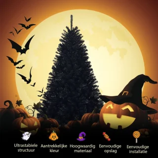 COSTWAY Kunstkerstboom, 180 cm/225 cm, zwart, dennenboom met metalen standaard, kerstboom, pvc-punten, ideaal voor thuis, kantoor, winkels en hotels (180 cm)