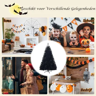 COSTWAY Kunstkerstboom, 180 cm/225 cm, zwart, dennenboom met metalen standaard, kerstboom, pvc-punten, ideaal voor thuis, kantoor, winkels en hotels (180 cm)