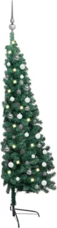 vidaXL - Kunstkerstboom - met - verlichting - en - kerstballen - half - 210 - cm - groen