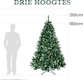 VANKEL Kunstkerstboom met Sneeuweffect - Levensechte PVC Boom - 180 cm - Groen-Witte Naalden, 800 Takpunten - Stevige Standaard - Voor een Betoverende Kerstambiance