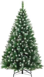 VANKEL Kunstkerstboom met Sneeuweffect - Levensechte PVC Boom - 180 cm - Groen-Witte Naalden, 800 Takpunten - Stevige Standaard - Voor een Betoverende Kerstambiance