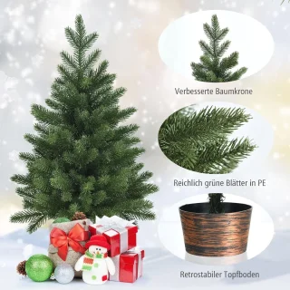 COSTWAY 60 cm Tafelblad kunstmatige kerstboom, onverlichte groene kerstboom met 50 takken punten, premium PE materiaal & retro pot voet, kleine grootte feest decoratie voor kerst viering