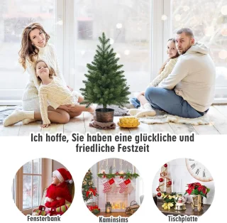 COSTWAY 60 cm Tafelblad kunstmatige kerstboom, onverlichte groene kerstboom met 50 takken punten, premium PE materiaal & retro pot voet, kleine grootte feest decoratie voor kerst viering