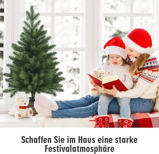 COSTWAY 60 cm Tafelblad kunstmatige kerstboom, onverlichte groene kerstboom met 50 takken punten, premium PE materiaal & retro pot voet, kleine grootte feest decoratie voor kerst viering