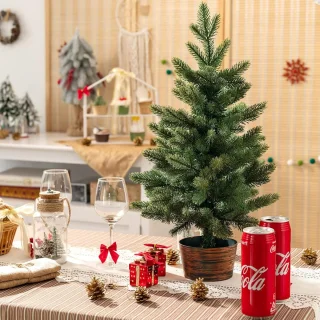 COSTWAY 60 cm Tafelblad kunstmatige kerstboom, onverlichte groene kerstboom met 50 takken punten, premium PE materiaal & retro pot voet, kleine grootte feest decoratie voor kerst viering