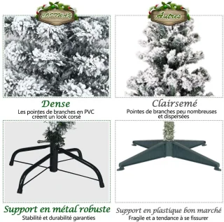 225 cm Potlood Kunstkerstboom met Sneeuw en Warm Witte LED-verlichting, Metalen Standaard, PVC Naalden, Opvouwsysteem, Groen