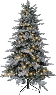 KJ Kunstkerstbomen – Vancouver Flock de Luxe besneeuwde Kunstkerstboom - 210 cm - met inclusief LED verlichting 440 led-lampjes – 1735 PE en PVC takken - Smart Adapter