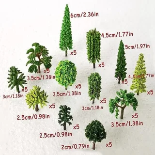 60pcs Landscape Model Trees, Miniature Trees and Shrubs, Flower Tree Model, Plastic Model Trees, Mixed Model Trees, for DIY Landscape, Miniature Landscapes, Sand Table, 12 Styles (2-6