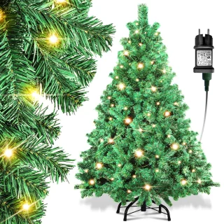 Kunstkerstboom - 200 led lampjes - Kunstboom - PVC naalden - Metalen standaard - Inklapsysteem - Kerstmis - Feestdagen - Kerstboom - Groen-150 cm