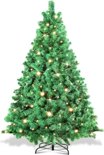 Kunstkerstboom - 200 led lampjes - Kunstboom - PVC naalden - Metalen standaard - Inklapsysteem - Kerstmis - Feestdagen - Kerstboom - Groen-150 cm