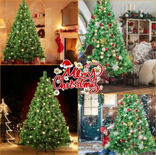 Kunstkerstboom - 200 led lampjes - Kunstboom - PVC naalden - Metalen standaard - Inklapsysteem - Kerstmis - Feestdagen - Kerstboom - Groen-150 cm