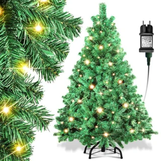 Kunstkerstboom - 200 led lampjes - Kunstboom - PVC naalden - Metalen standaard - Inklapsysteem - Kerstmis - Feestdagen - Kerstboom - Groen-150 cm
