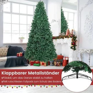 COSTWAY Kunstkerstboom, 180/225/275 cm, dennenboom met metalen standaard, kunstboom Kerstmis inklapsysteem, kerstboom PVC naalden, ideaal voor thuis, kantoor, winkels en hotels, groen (275 cm)