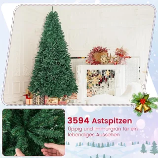 COSTWAY Kunstkerstboom, 180/225/275 cm, dennenboom met metalen standaard, kunstboom Kerstmis inklapsysteem, kerstboom PVC naalden, ideaal voor thuis, kantoor, winkels en hotels, groen (275 cm)