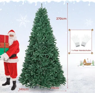 COSTWAY Kunstkerstboom, 180/225/275 cm, dennenboom met metalen standaard, kunstboom Kerstmis inklapsysteem, kerstboom PVC naalden, ideaal voor thuis, kantoor, winkels en hotels, groen (275 cm)