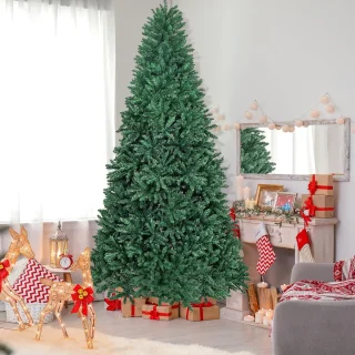COSTWAY Kunstkerstboom, 180/225/275 cm, dennenboom met metalen standaard, kunstboom Kerstmis inklapsysteem, kerstboom PVC naalden, ideaal voor thuis, kantoor, winkels en hotels, groen (275 cm)