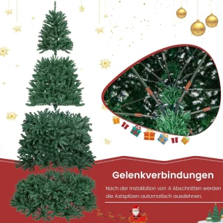 COSTWAY Kunstkerstboom, 180/225/275 cm, dennenboom met metalen standaard, kunstboom Kerstmis inklapsysteem, kerstboom PVC naalden, ideaal voor thuis, kantoor, winkels en hotels, groen (275 cm)