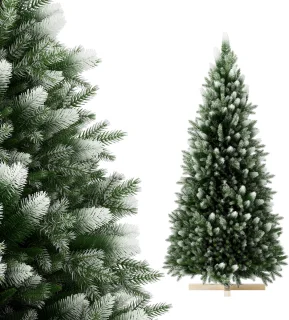 PVC Kunstkerstboom 150 Cm Met Houten Voet - Grote Realistische Kerstboom Met Sneeuwspray, Stevig Houten Voetstuk, Feestdecoratie