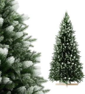 PVC Kunstkerstboom 150 Cm Met Houten Voet - Grote Realistische Kerstboom Met Sneeuwspray, Stevig Houten Voetstuk, Feestdecoratie
