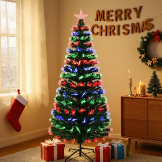 Uten Smalle Kerstboom - kunstkerstboom met verlichting - Drie kleuren glasvezelverlichting - 129 lampen - H120 x Ø60 cm - 125 Takken - Groen