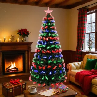 Uten Smalle Kerstboom - kunstkerstboom met verlichting - Drie kleuren glasvezelverlichting - 129 lampen - H120 x Ø60 cm - 125 Takken - Groen