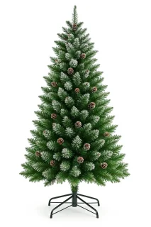 Kunstkerstboom met sneeuw – 120cm – Realistische kunstboom met dennenappels – Inclusief metalen standaard
