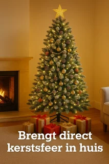 Kunstkerstboom met sneeuw – 120cm – Realistische kunstboom met dennenappels – Inclusief metalen standaard