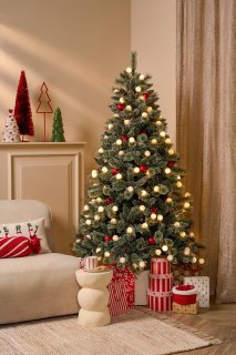 Wat vinden we goed aan de Black Box Trees Kaprun Kunstkerstboom met LED Verlichting en Timerfunctie - H180 x Ø108 cm - Groen, Rood