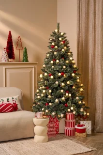 Black Box Trees Kaprun Kunstkerstboom met LED Verlichting en Timerfunctie - H180 x Ø108 cm - Groen, Rood