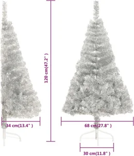 vidaXL - Kunstkerstboom - half - met - standaard - 120 - cm - PET - zilverkleurig