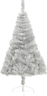 vidaXL - Kunstkerstboom - half - met - standaard - 120 - cm - PET - zilverkleurig