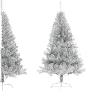 vidaXL - Kunstkerstboom - half - met - standaard - 120 - cm - PET - zilverkleurig