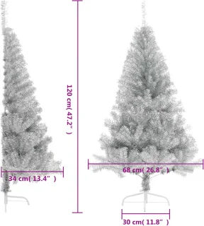 vidaXL - Kunstkerstboom - half - met - standaard - 120 - cm - PET - zilverkleurig